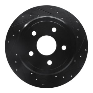 Jeep Commander Brake Rotor (1) - Rear Right - R1 Concepts - Drilled & Slotted - Black - `05-`10